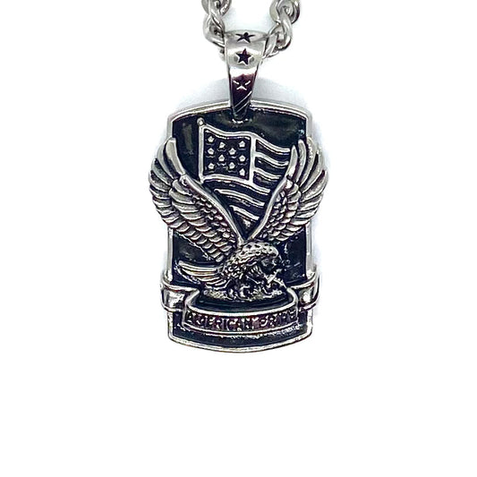 Sk6200 American Pride Flag Eagle Pendant With 24’ Cuban Link Chain. High Quality 316L Stainless