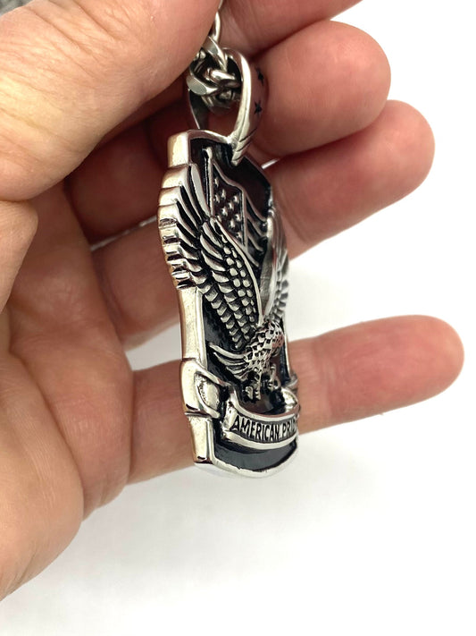 Sk6200 American Pride Flag Eagle Pendant With 24’ Cuban Link Chain. High Quality 316L Stainless