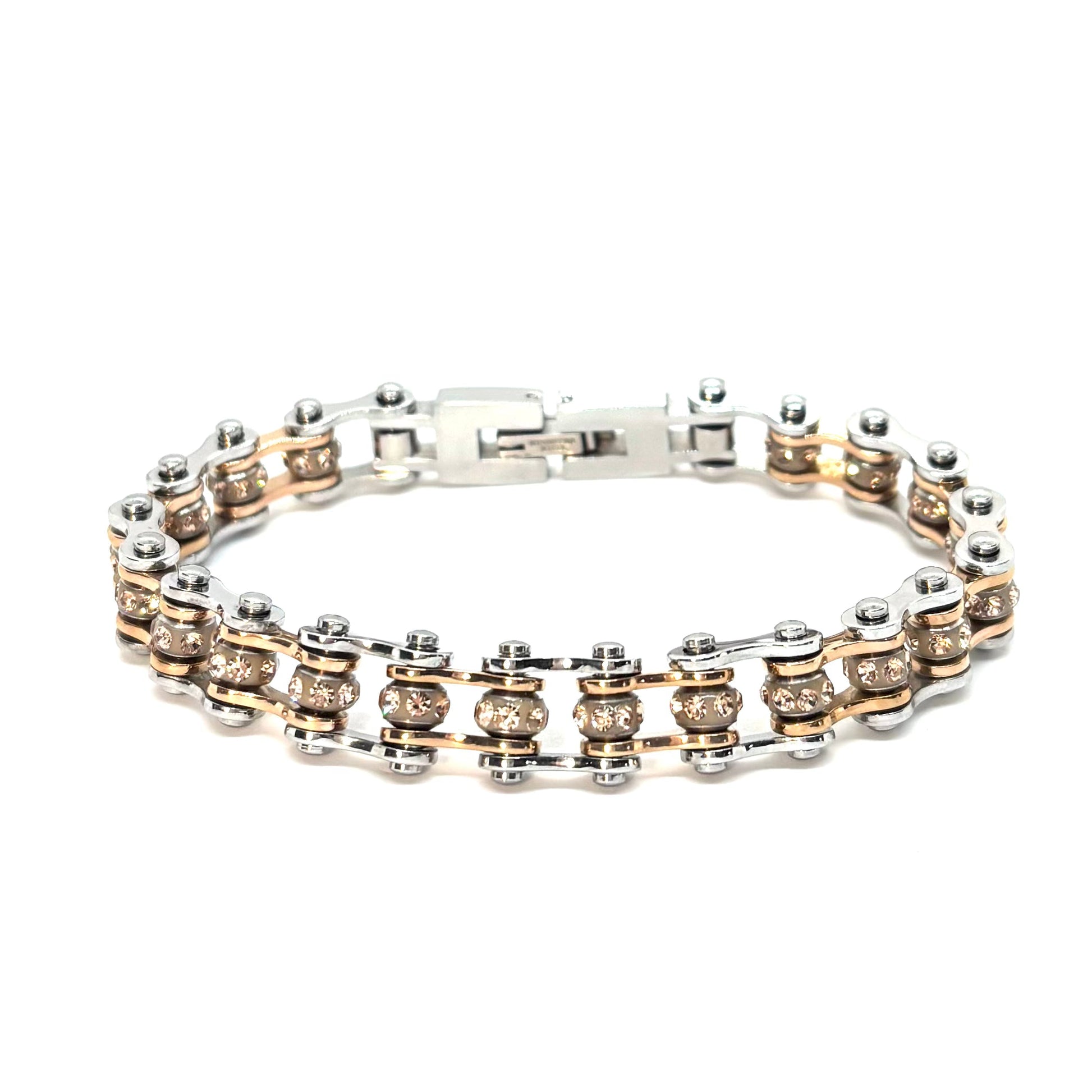 SK2805 3/8’’ MINI MINI Silver Rose Vintage Rose Crystals - Stainless Steel Motorcycle Bike Chain Bracelet Ladies