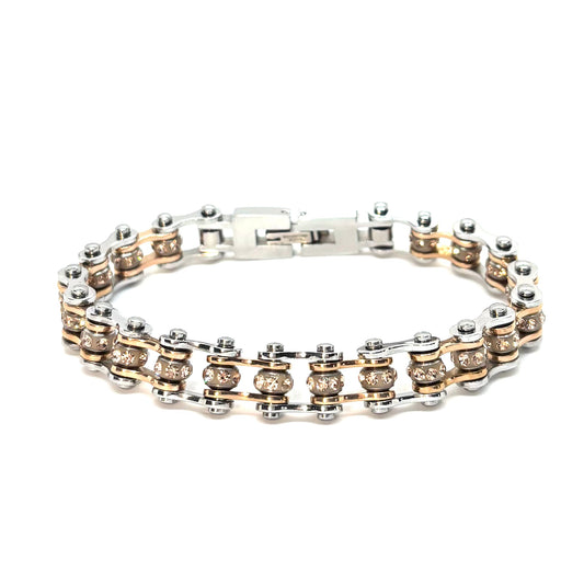 SK2805 3/8’’ MINI MINI Silver Rose Vintage Rose Crystals - Stainless Steel Motorcycle Bike Chain Bracelet Ladies