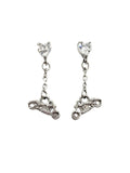 SK2707E Heart Crystal Motorcycle Earrings - Clear Stone
