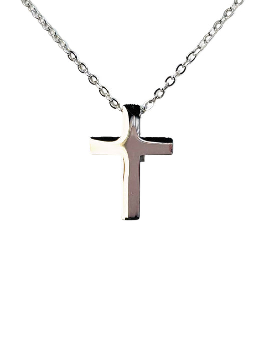 SK2343 Thick Cross 1" Tall With 19 1/2" Necklace Stainless Steel Christian Jewelry
