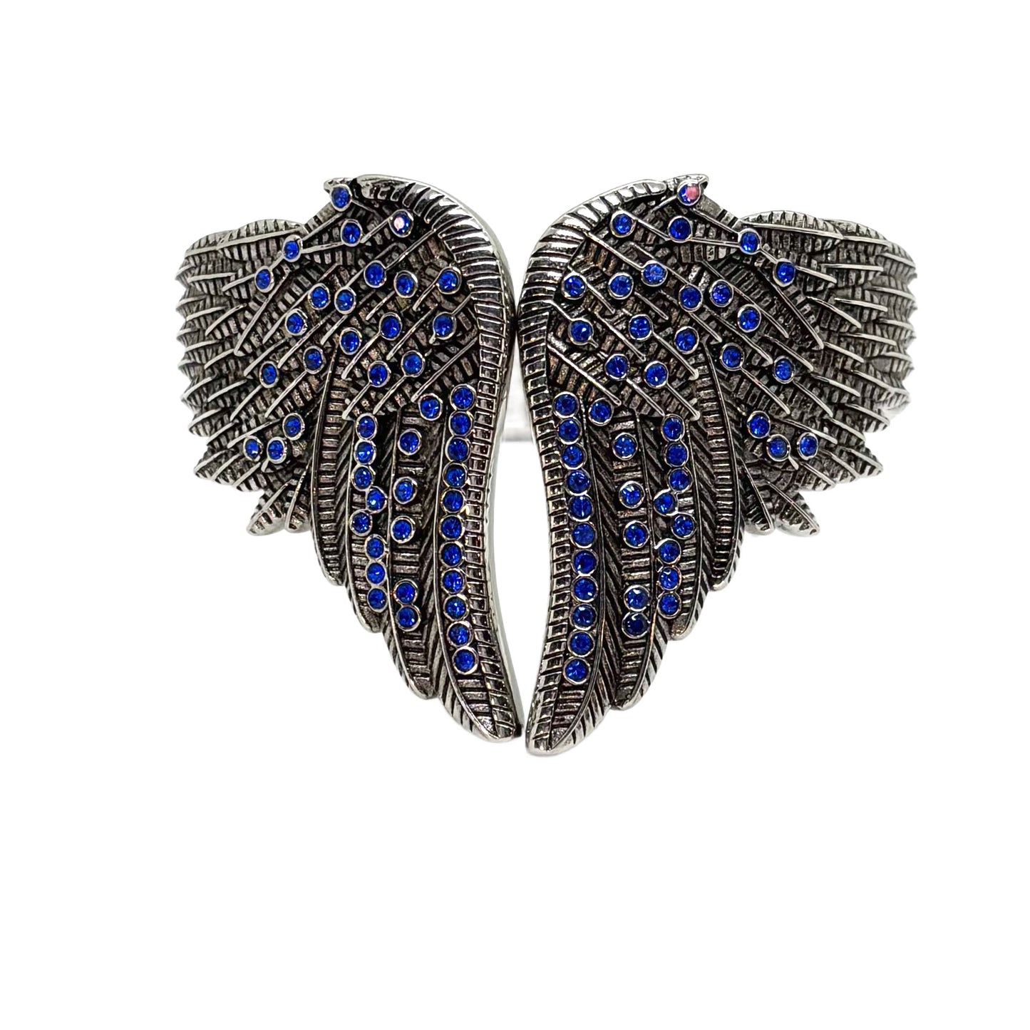 SK2554 Wings Heart Bangle Imitation Blue Diamonds Stainless