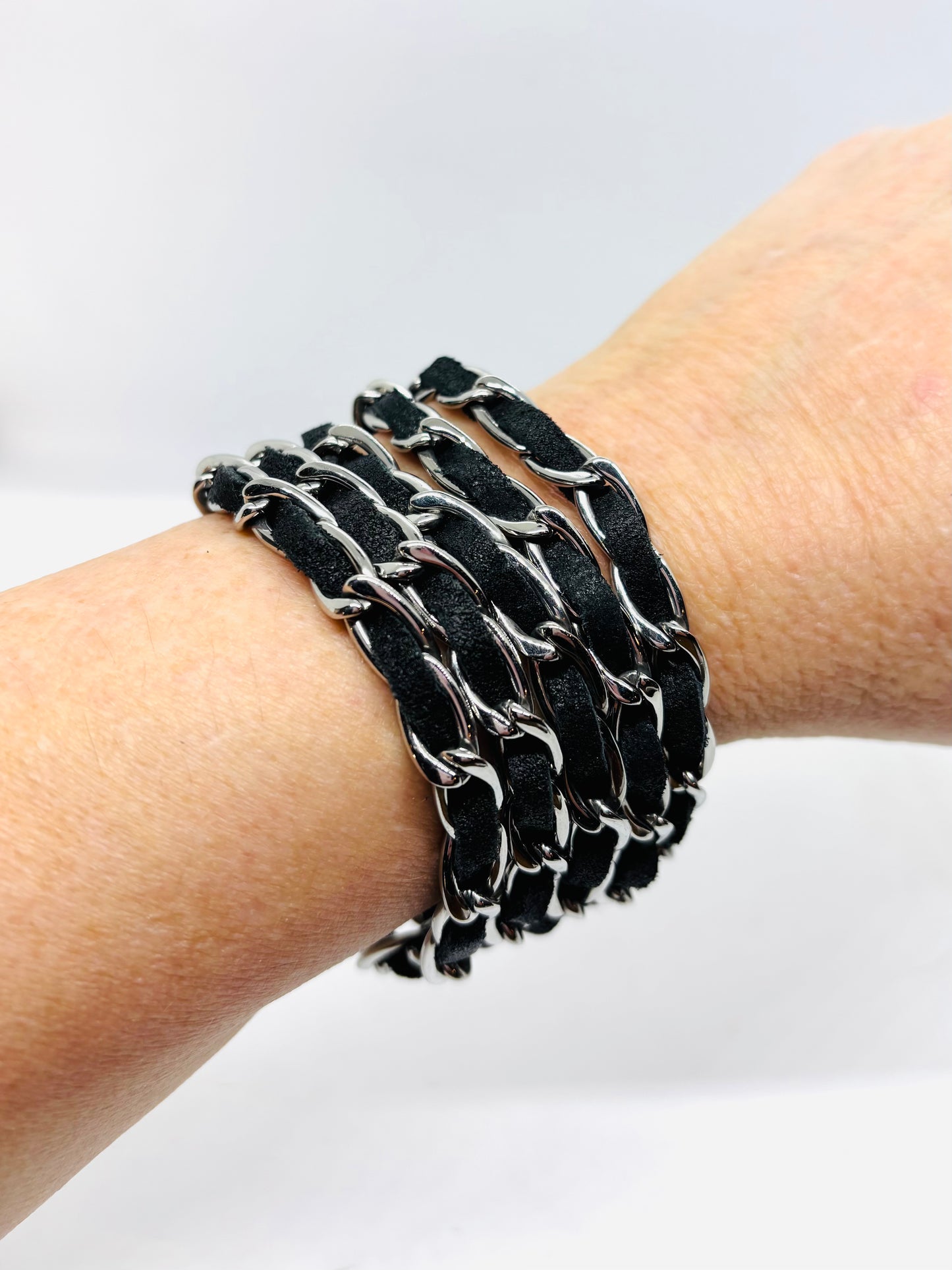 SK1360 Ladies Chain Leather Bracelet Stainless Steel