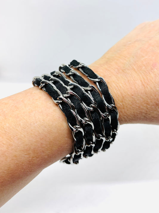 SK1360 Ladies Chain Leather Bracelet Stainless Steel
