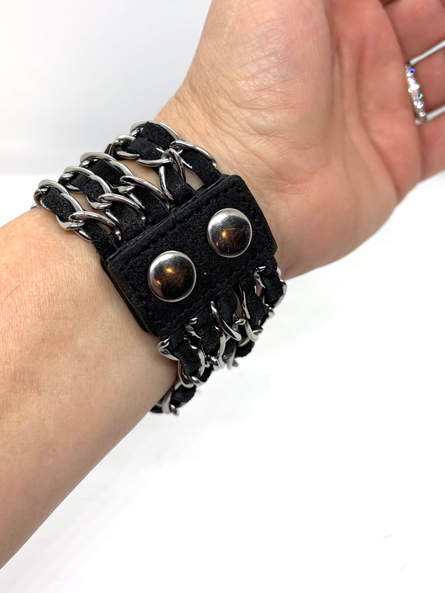 SK1360 Ladies Chain Leather Bracelet Stainless Steel