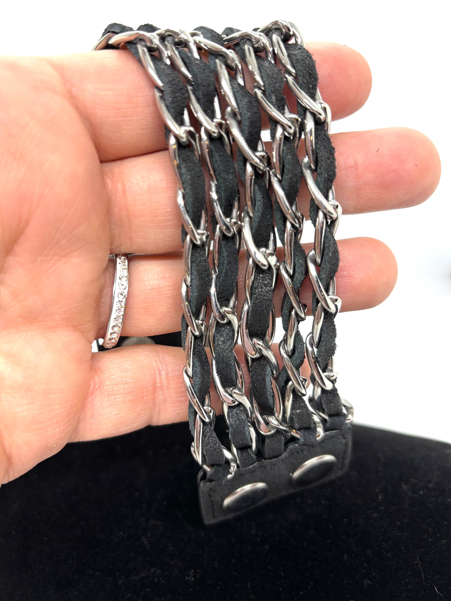 SK1360 Ladies Chain Leather Bracelet Stainless Steel