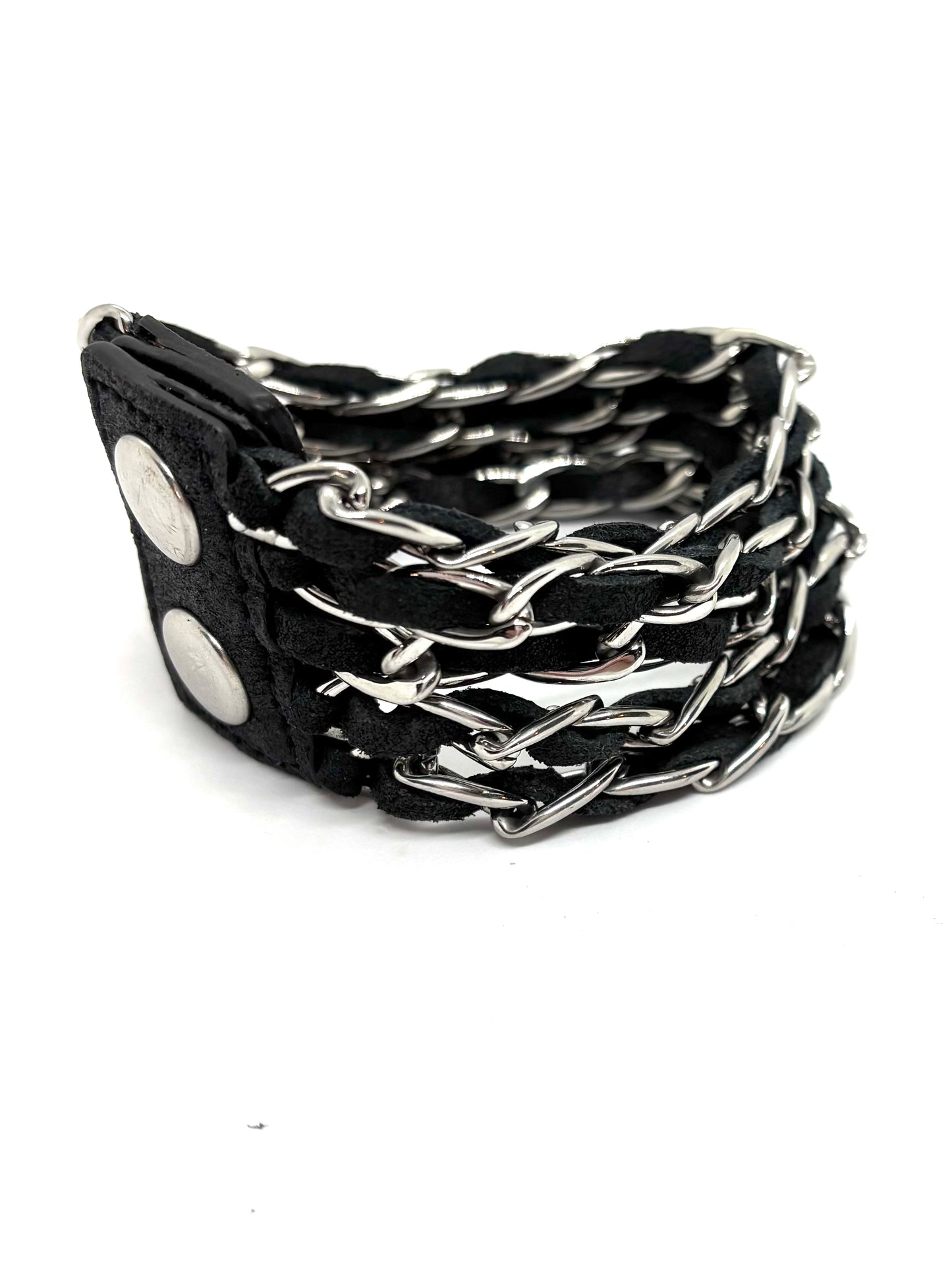 SK1360 Ladies Chain Leather Bracelet Stainless Steel