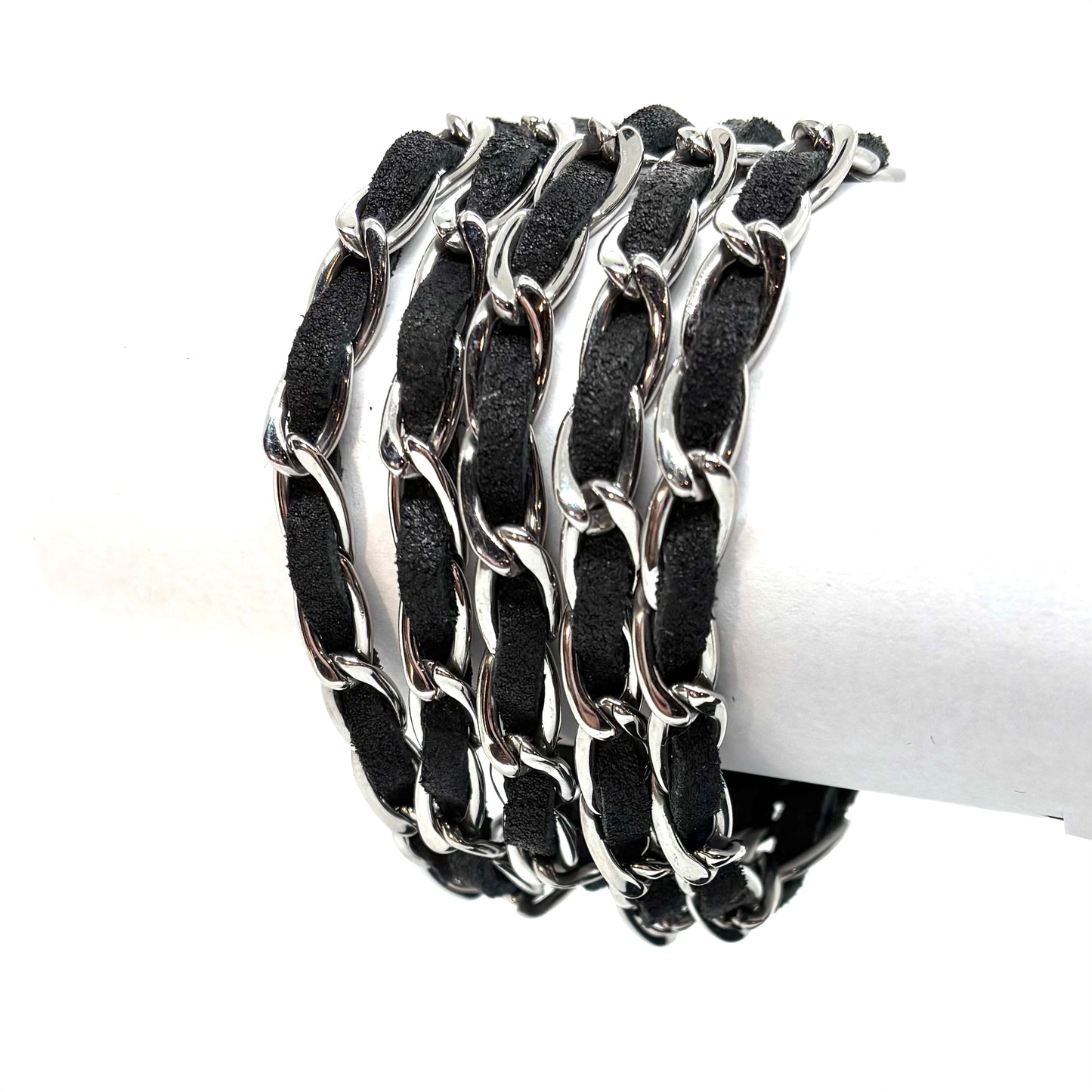 SK1360 Ladies Chain Leather Bracelet Stainless Steel
