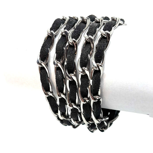 SK1360 Ladies Chain Leather Bracelet Stainless Steel