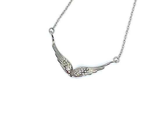 SK2700 Ladies Double Angel Wing Crystal Stainless Steel Necklace Necklaces