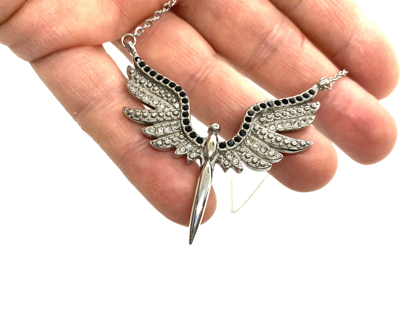 SK2702 Ladies Angel Wings Spread Crystal Stainless Steel Necklace Necklaces