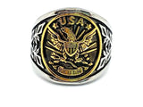 Sk6202 Mens Patriotic Usa Truth Ring Silver With Gold Face Low Profile Rings