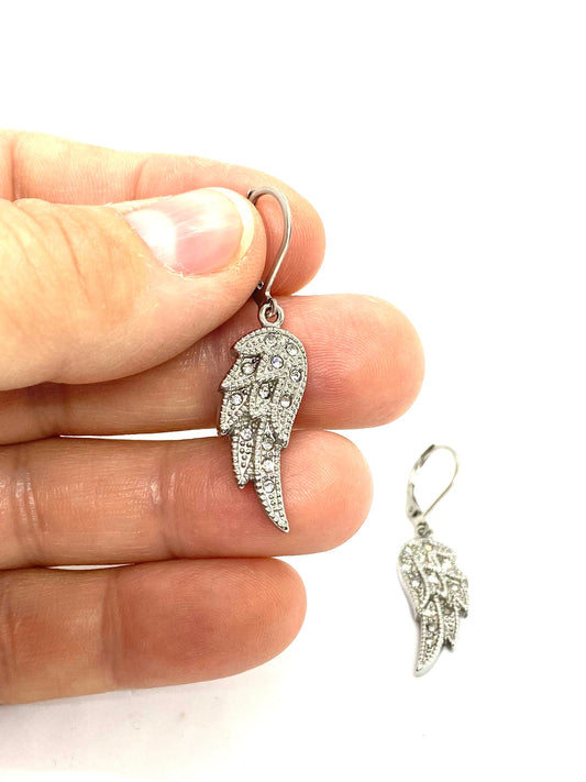 SK2235B Wing Earrings Bling Lever Back Earrings