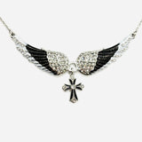SK2323 Small Black Painted Winged Necklace With Cross White Imitation Crystals Necklaces