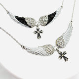 SK2324 Small White Painted Winged Necklace With Cross Pink Imitation Crystals Necklaces