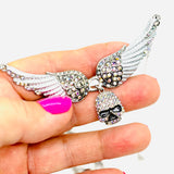 SK2307 Small White Painted Winged Necklace With Skull Iridescent Imitation Crystals Necklaces