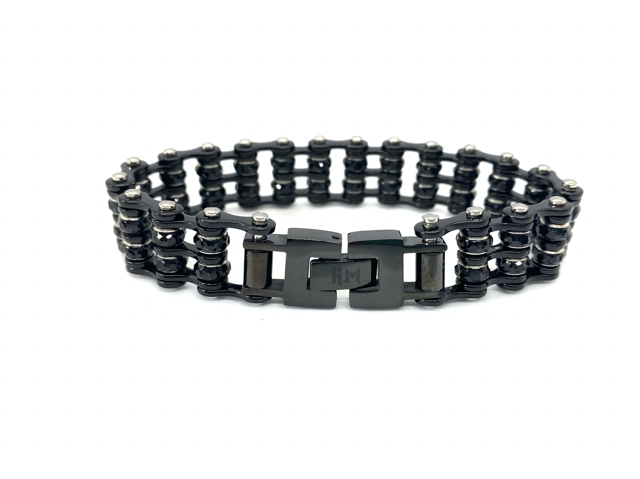 Sk2800 3/4 Wide Double Wide Mini Size Black With Black Crystal Center - Stainless Steel Motorcycle