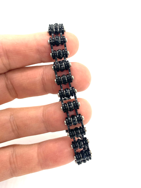 Sk2802 3/8 Wide Mini Size Black With Black Crystal Center - Stainless Steel Motorcycle Bike Chain