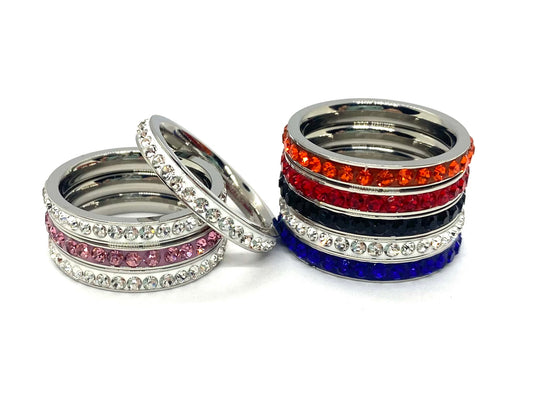 Sk2310 Ladies Stackable Single Row Stone Ring Stainless Steel Red Blue Black White Pink Orange 5-10