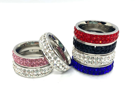 Sk2320 Ladies Stackable Double Row Stone Ring Stainless Steel Red Blue Black White Pink 5-10 Rings