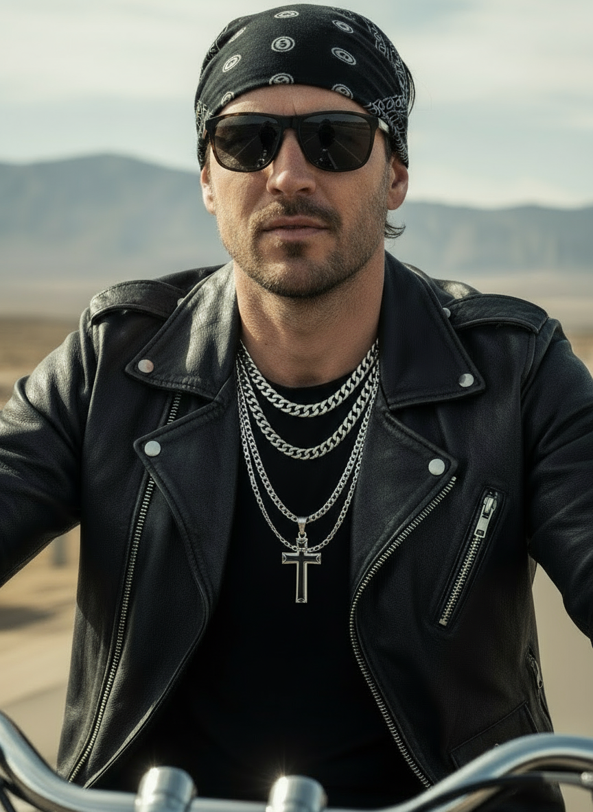 SK1572 2.5’’ Onyx Inlay Cross With 5 Millimeter Byzantine Necklace 24’’ Stainless Steel Religious Jewelry Necklaces