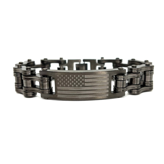 SK1843F Mens Flag Badge Gunmetal 3/4’’ Bracelet Bracelet
