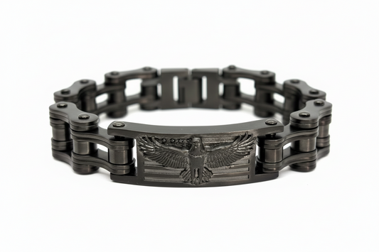 SK1843E Mens Eagle Badge Gunmetal 3/4’’ Bracelet Bracelet