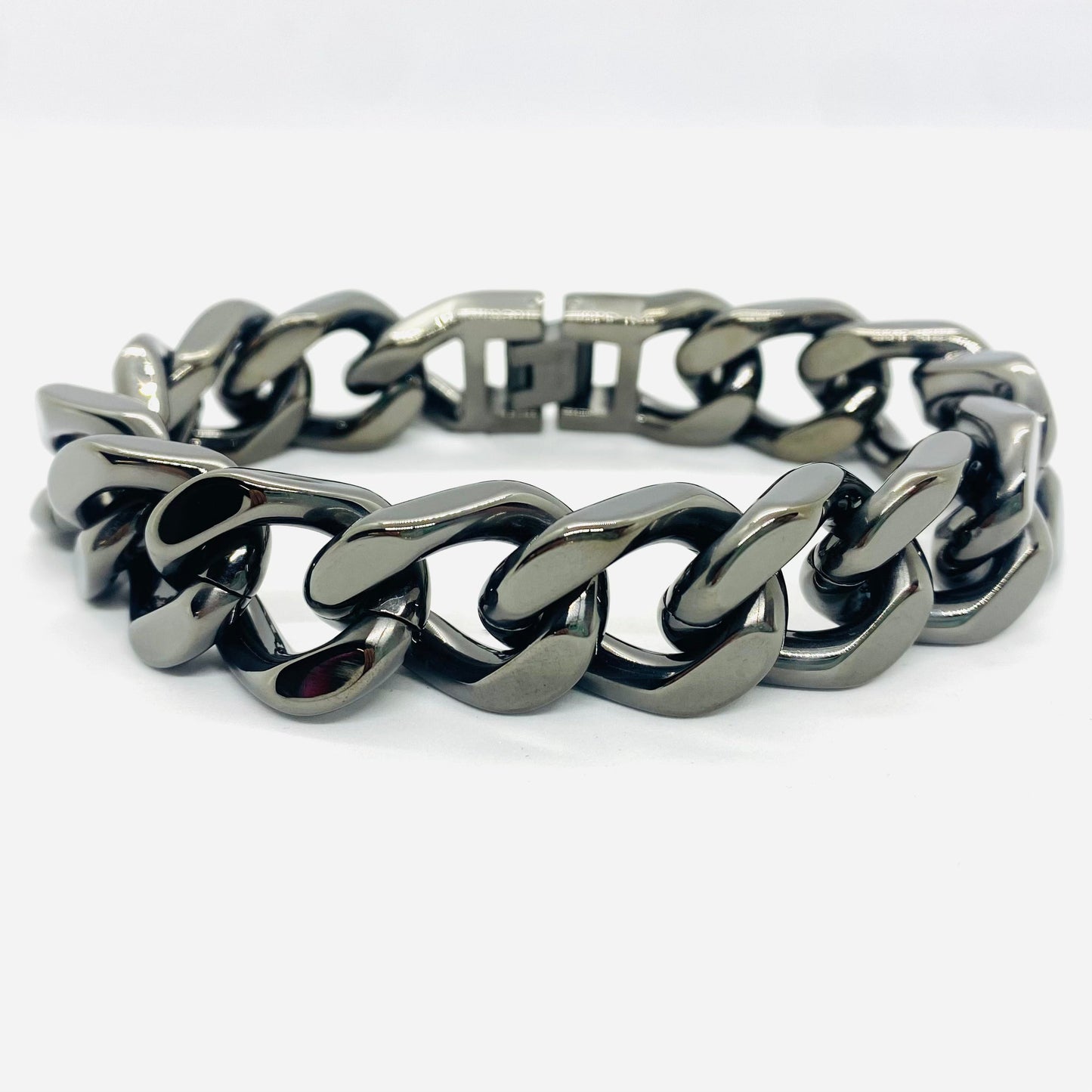 SK4016G 3/4’’ Cuban Link Bracelet Polished Gunmetal Bracelet