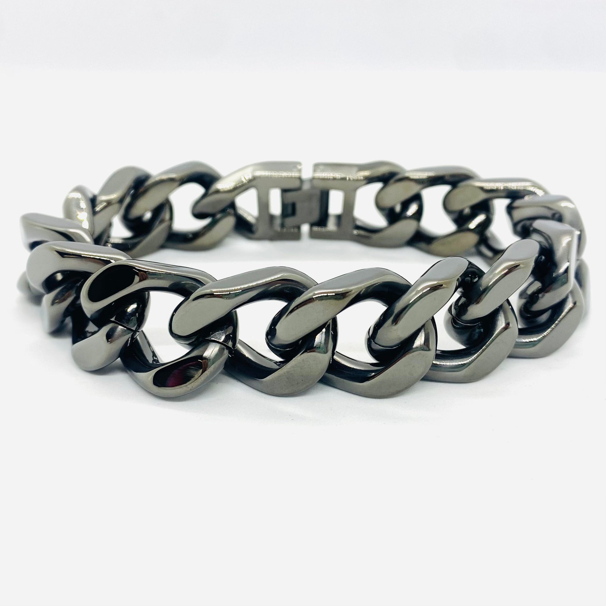 SK4016G 3/4’’ Cuban Link Bracelet Polished Gunmetal Bracelet