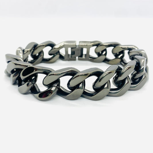 SK4016G 3/4’’ Cuban Link Bracelet Polished Gunmetal Bracelet