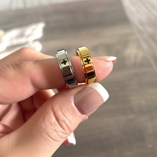 Ladies Stainless Steel Cross Spinner Ring – Faith Fidget Ring