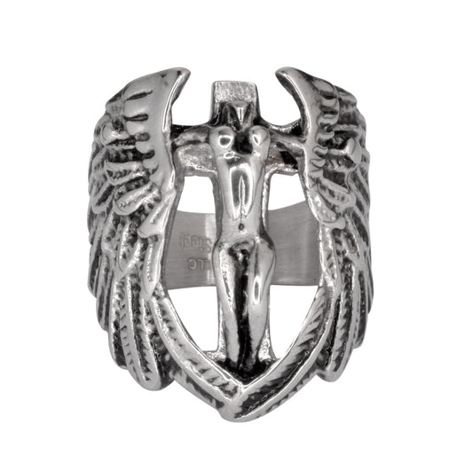 Sk1007 Female Angel With Spread Wings Ring Stainless Steel Religious Motorcycle Jewelry Sizes 9-15