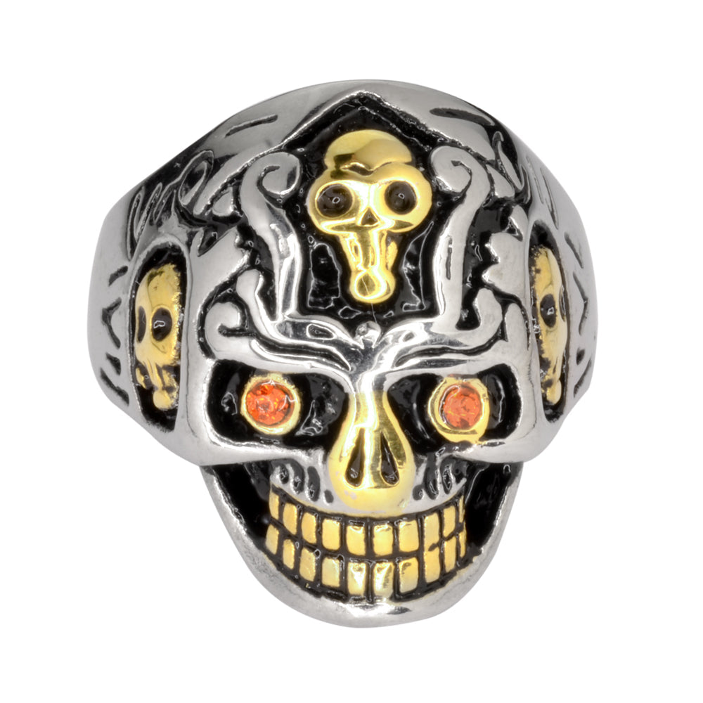 Sk1033 Gents Holy Toledo Skull Ring With Red Stone Eyes Stainless Steel Motorcycle Biker Jewelry