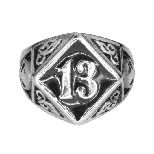 Sk1043 Men’s Lucky 13 Ring Stainless Steel Motorcycle Jewelry Size 9-15 Rings