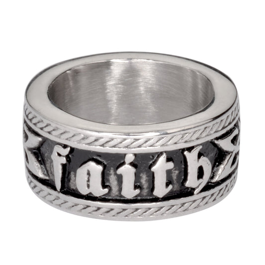 Sk1046 Ladies Faith Ring Wide Band Stainless Steel Motorcycle Jewelry Sizes 6-10 Rings