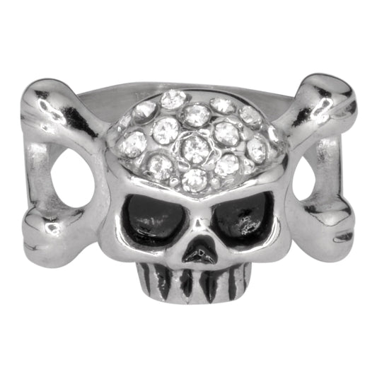 Sk1050 Ladies Skull Bones Imitation Diamond Ring Stainless Steel Motorcycle Jewelry Size 5-9 Rings