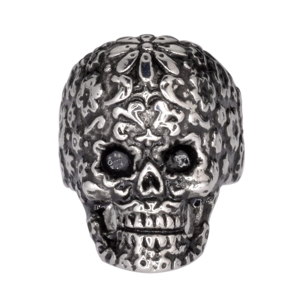 Sk1057 Ladies Flower Skull Ring Stainless Steel Motorcycle Jewelry Size 5-9 Rings