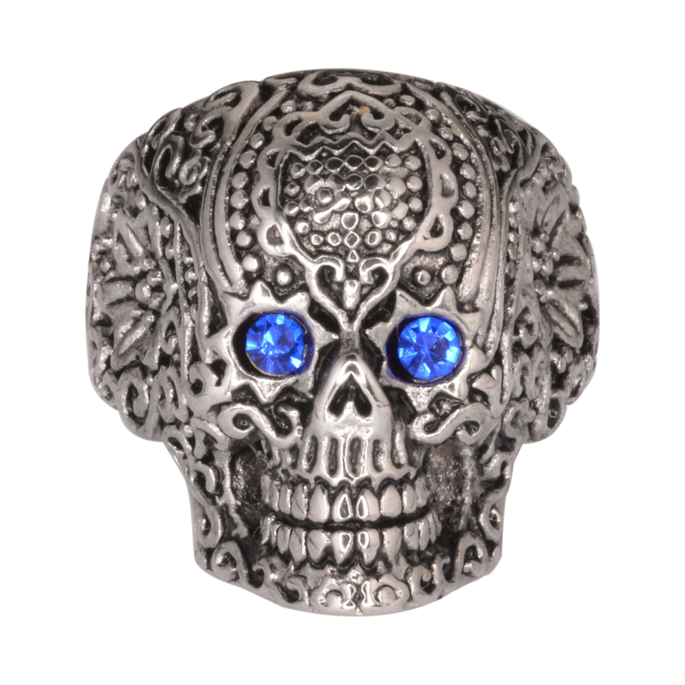Sk1062 Ladies Blue Eyed Tribal Tattoo Skull Ring Stainless Steel Motorcycle Jewelry Size 5-9 Rings