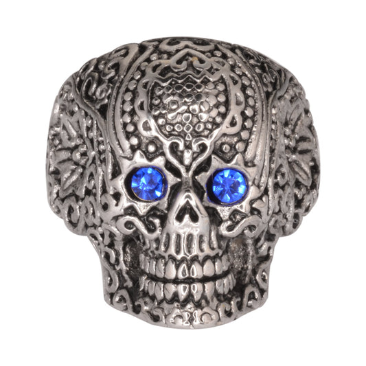 Sk1062 Ladies Blue Eyed Tribal Tattoo Skull Ring Stainless Steel Motorcycle Jewelry Size 5-9 Rings