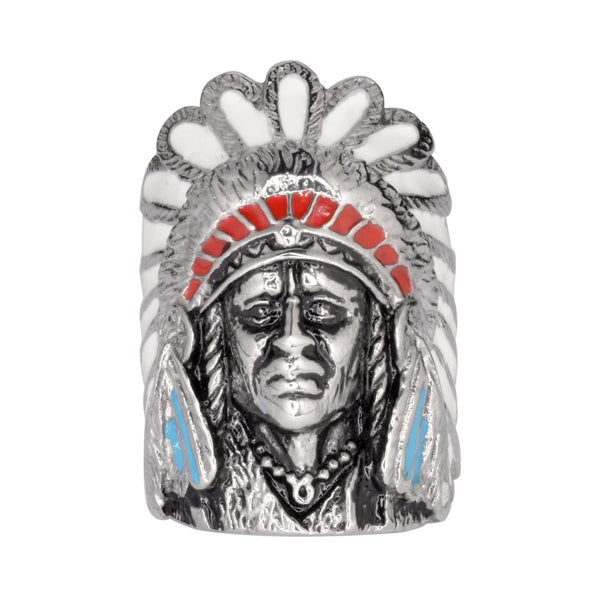 Sk1064 Gents Indian Head Ring With Enamel Stainless Steel Motorcycle Jewelry Rings