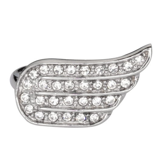 Sk1082 Ladies Bling Wing Ring White Crystals Stainless Steel Motorcycle Jewelry Size 5-10 Rings