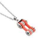 Sk1102N Ladies Bike Chain Silver Orange Crystal Bling Necklace 19’’ Stainless Steel Motorcycle