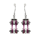 Sk1103E Two Tone Silver Candy Purple Crystal Centers Bike Chain Earrings Stainless Steel Motorcycle