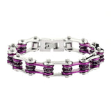 Sk1103S 1/2’’ Wide Two Tone Silver Candy Purple With Stones Stainless Steel Motorcycle Bike