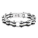 SK1116 Two Tone Silver Black Crystal Centers Stainless Steel Motorcycle Bike Chain Bracelet Ladies Bracelets