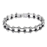 Sk1119 1/2’’ Wide Two Tone Silver Black Rollers Stainless Steel Motorcycle Bike Chain Bracelet