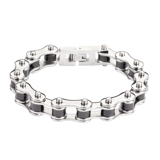 Sk1122 1/2’’ Wide Two Tone Silver Black Rollers Stainless Steel Motorcycle Bike Chain Bracelet