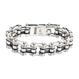 Sk1124 3/4’’ Wide Two Tone Silver Black Double Link Design Unisex Stainless Steel Motorcycle