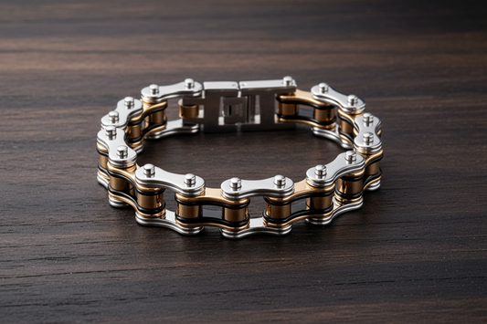 SK1126 3/4" Wide Tri-Color Black Silver Gold Double Link